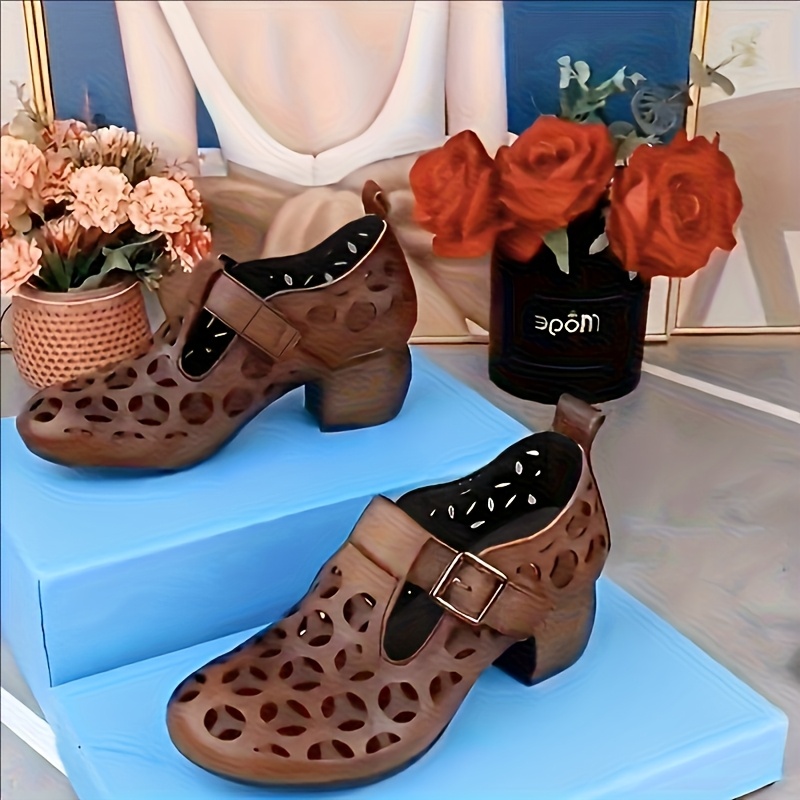soft hollow out womens high heels spring summer suitable for office   5cm high platform chunky heel round toe soft breathable comfortable casual suitable for mom attending banquets women shoes elegant women shoes   shoes