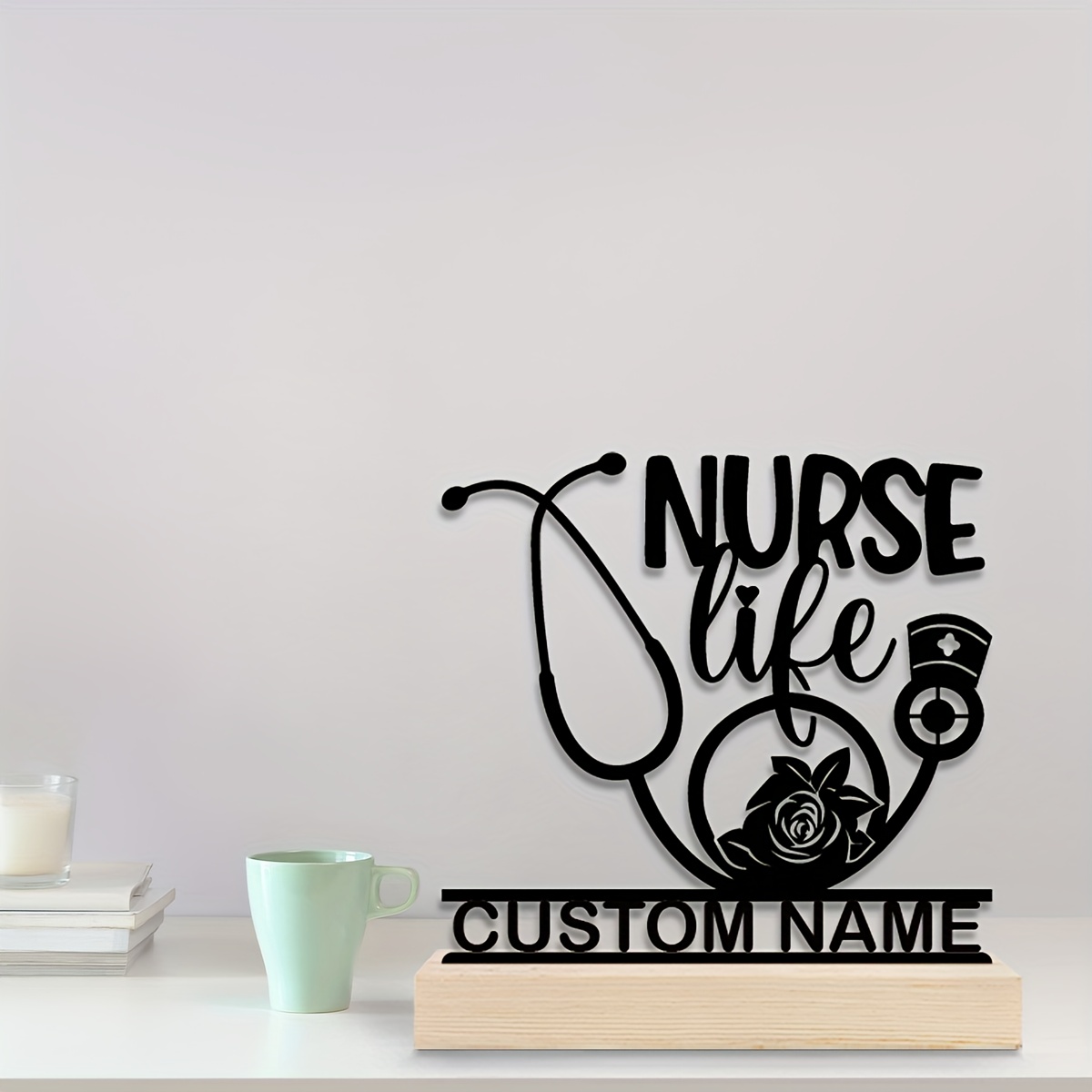 TEMU 1 Personalized "nurse" Metal Art Piece With Wooden Base, Customizable Desktop Decoration – Perfect Gift For Doctors, Surgeons, And Nursing