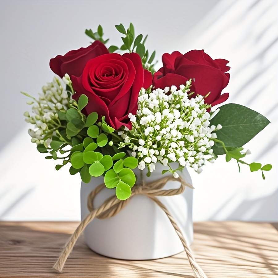 Image of 1pc 3-head Rose With Greenery And Small Potted Plant With Container Perfect Mother's Day Gift Suitable For Living Room Bedroom Kitchen Small Ornament