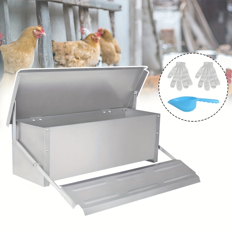 

Lars360 Galvanized Steel Poultry Feeder With Rat-resistant Pedals & Waterproof Lid, 10 Kg Capacity Automatic Poultry Feeding Dispenser For Chickens, Ducks, And Geese