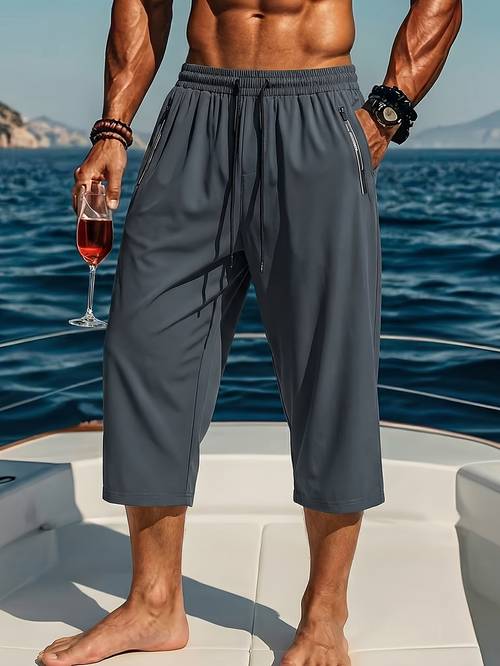 mens summer plus size pants mens summer plus size over the knee shorts loose wide leg sports fabric casual pants summer seaside beach pants breathable quick drying shorts