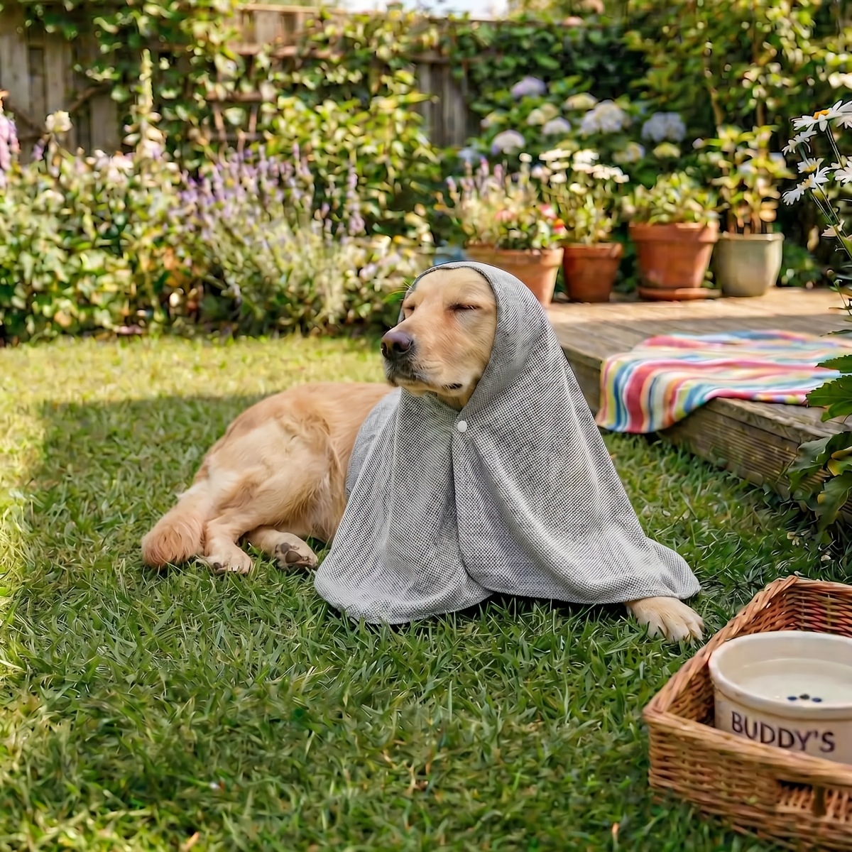 Image of 2-in-1 Dog Cooling Towel & Cap Suitable For Breed Sizes - Instant Reusable Ice-free Cooling System, Snap-/pullover For Car Travel, & Hiking - Suitable For Hot Weather, For Small, Medium & Dogs