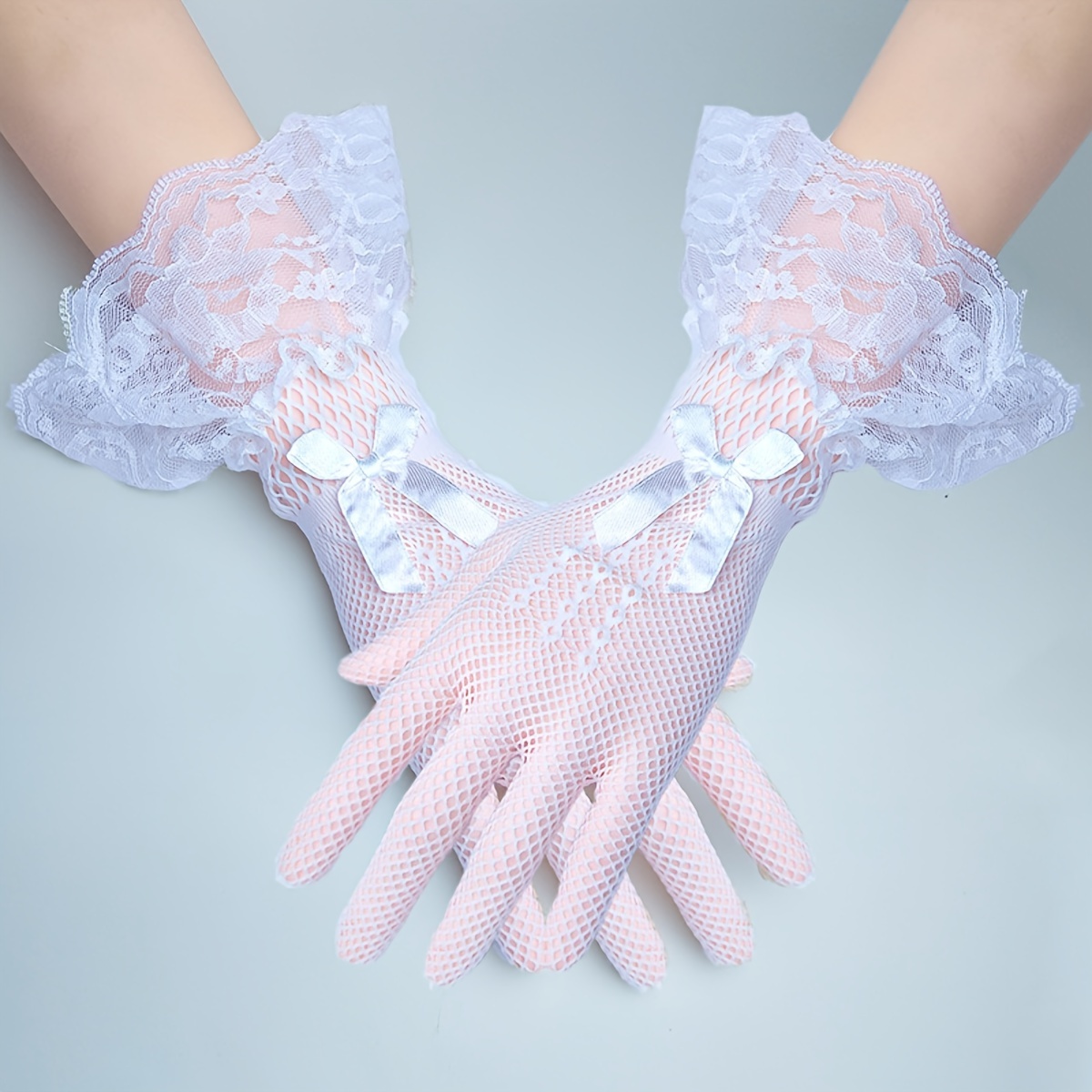 

1 Pair Elegant Lace Gloves For Women, Vintage Hollow Out Breathable, Fingerless Gloves With Bowknot, Polyester Decorative Costume Accessories For And