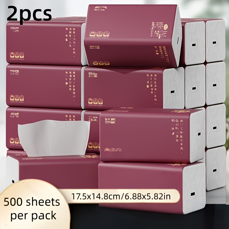 TEMU 2 Packs- A Total Of 1000 Sheets Of Facial Tissues, With Absorption, Individually Packaged. Free Of Fluorescent Agents And Dyes, Thick And