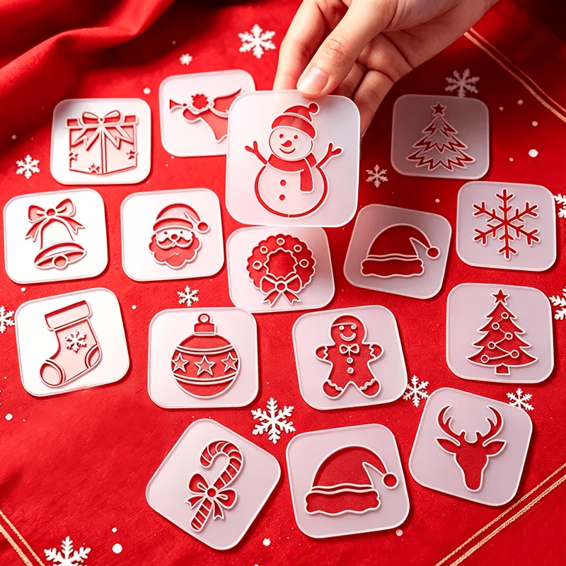 TEMU 16pcs Christmas Stencils For Painting - Snowflake, Santa Claus, Christmas Tree, Reusable Christmas Painting Templates, On Wood, Glass, Fabric,
