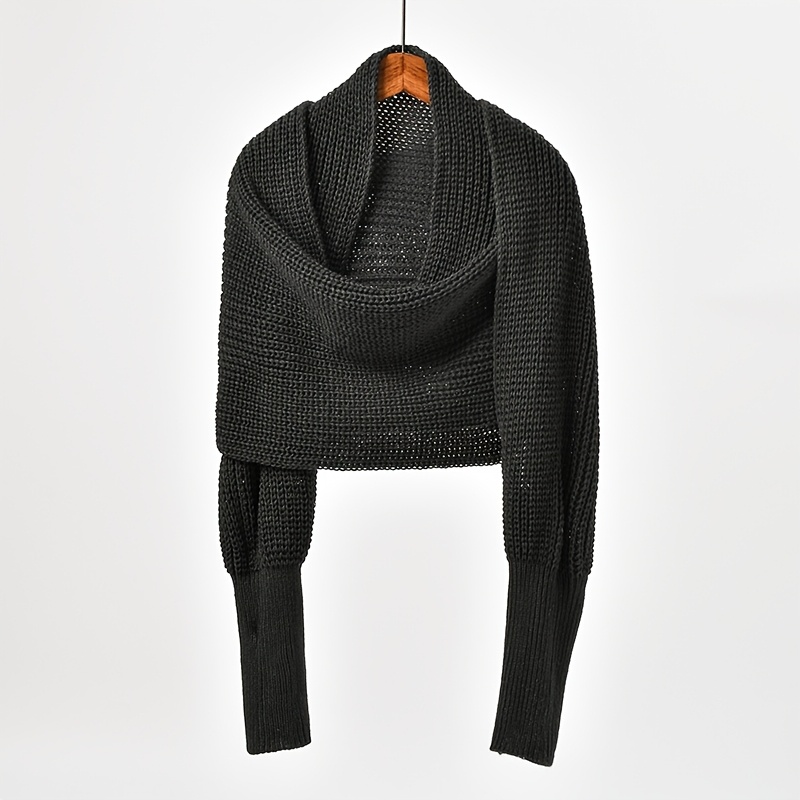 TEMU Stylish Women's Cross Shawl, A Versatile Solid Color Cape Featuring Sleeves, Designed To Be Decorative And Wind-resistant, Machine Washable, Perfect For Casual