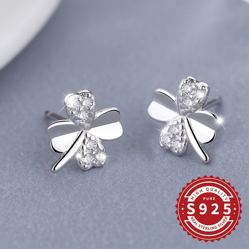 S925 Sterling Silver Four-Leaf Clover Earrings, Gift for Her
