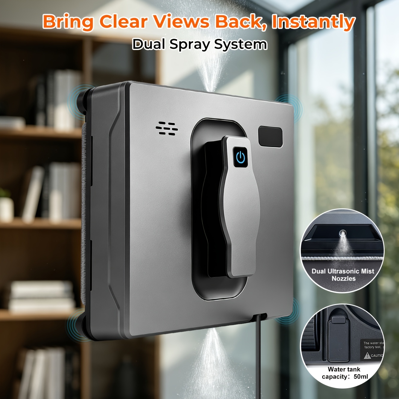 [2026 New Plug-in] 21b Fully Automatic Window Cleaning Robot | 7500pa Frameless Glass And Planning | Dual Water Spray And Intelligent Remote Control | 5-meter Safety Rope | Includes 4 Cleaning Cloths