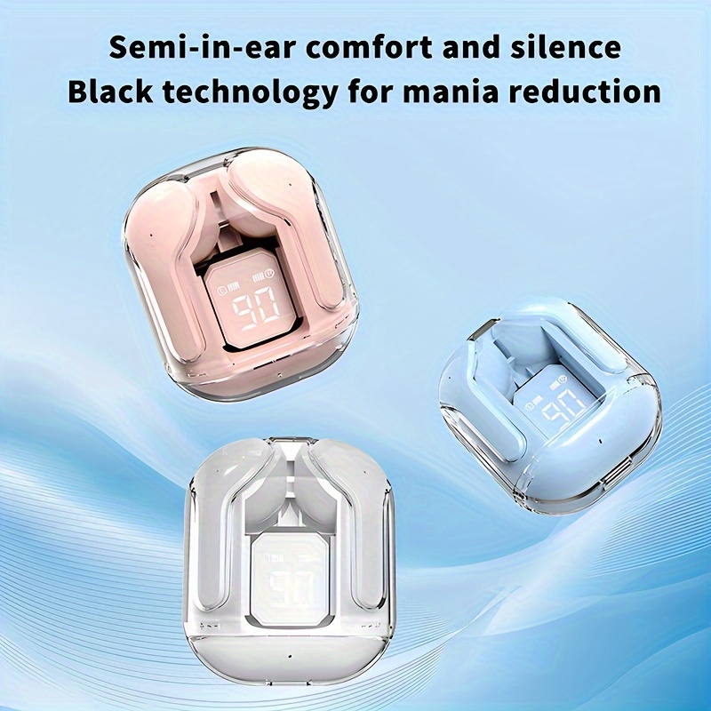 1 Pair Transparent TWS Wireless Earbuds with LED Power Display, Sports & Exercise In-Ear Headphones, Volume Control, Compatible with Smartphones, Condenser Mic, Rechargeable Lithium Polymer Battery, Type-C Charging, for Gaming, Music, Business - Ideal Gift