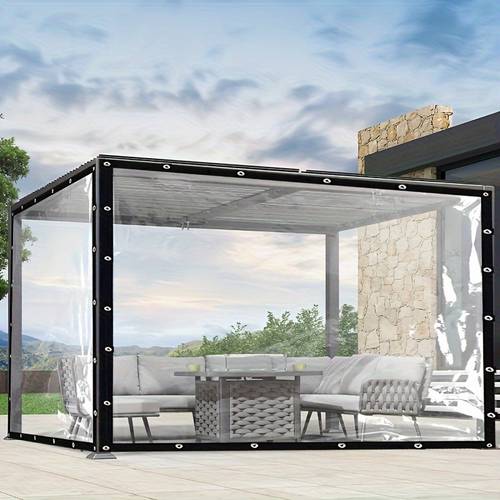 1 pe transparente abdeckung mit metallösen, transparente faltbare regenschirmabdeckung, transparente plane seitenpaneele, wetterfeste plane für garten terrasse stabiles pavillon eingang balkon regen- und schneeschutz