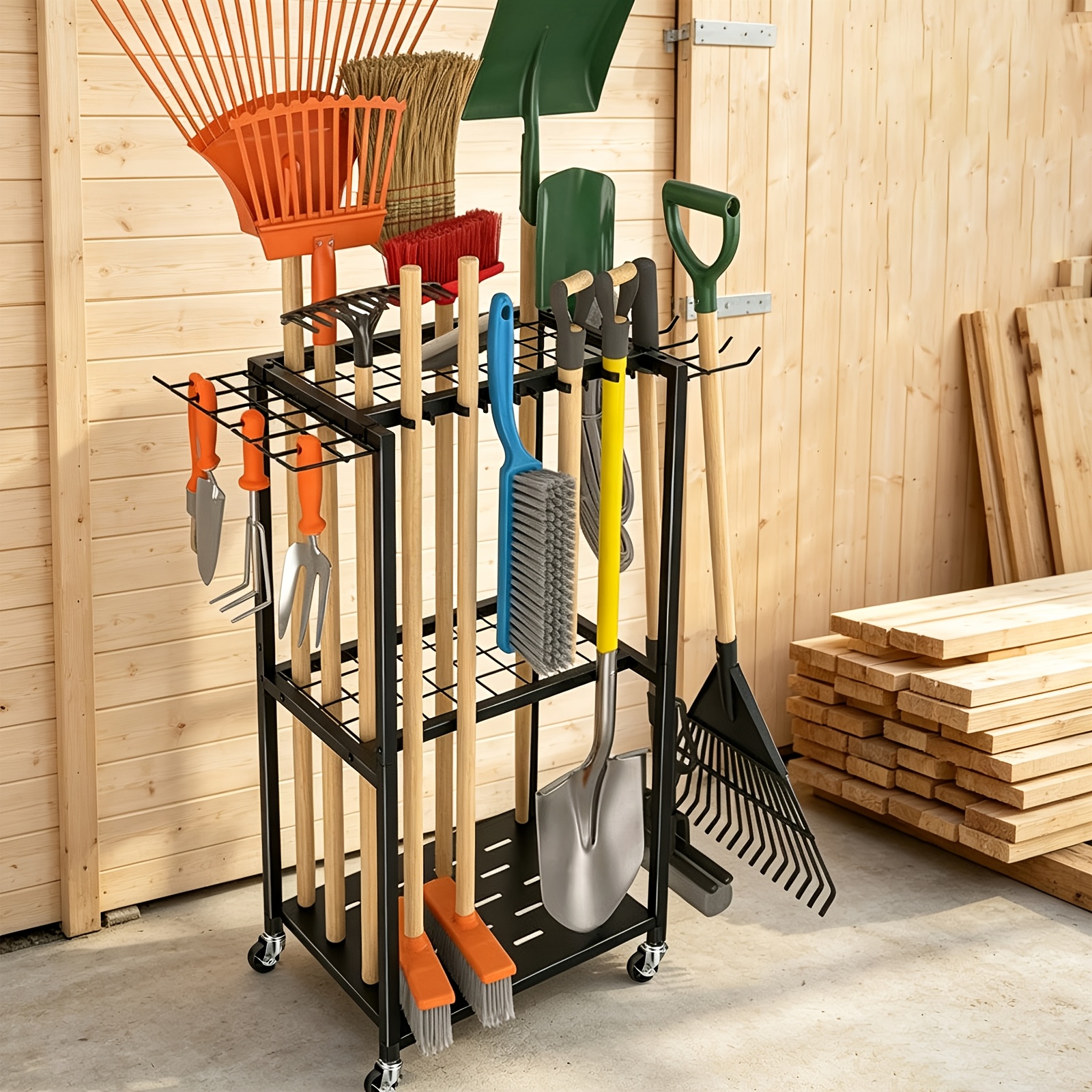 Image of Garden Tool Organizer, A Yard Tool Rack For Organizing And Storing , Of To 35 Long Handled Tools, Used For Shed And Outdoor Garden Tool Racks, Utility Shelves