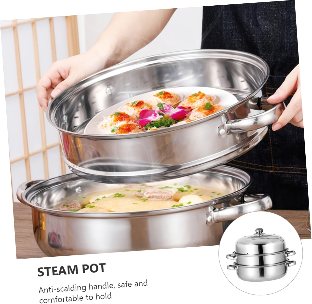 1 set stainless steel multi layer cookware non stick finish   with bakelite handles and   glass lid   stackable kitchen pots and pans set details 13