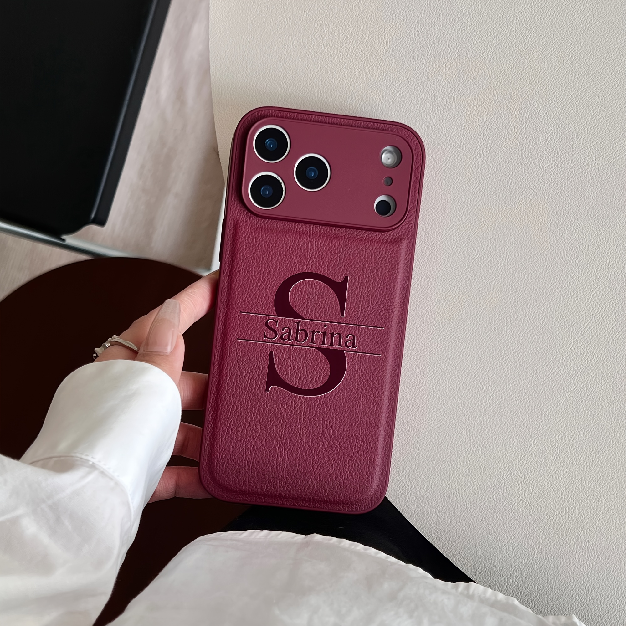 TEMU Étui Téléphone : Luxe Personnalisé Compatible iPhone 13 17 13 Pro Max Plus 17 Air avec Nom Gravées 3D Laser, Coque Souple en Simili Cuir