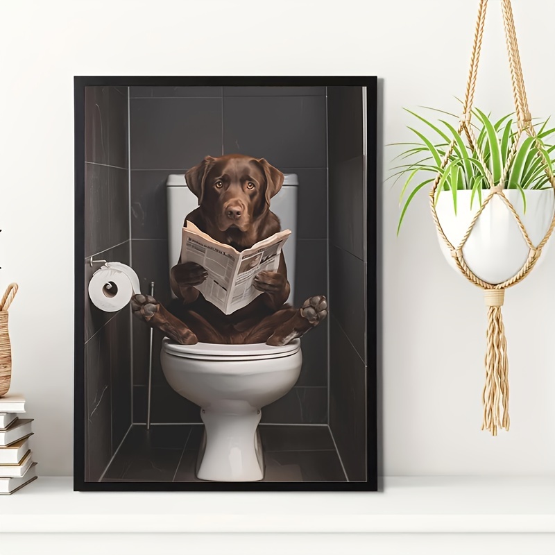 E-shop [Druckgemälde] Ein 12x16 Zoll humorvolles Wandbild mit einem -Labrador, der auf einer Toilette sitzt eine Zeitung hält, Brauner Labrador