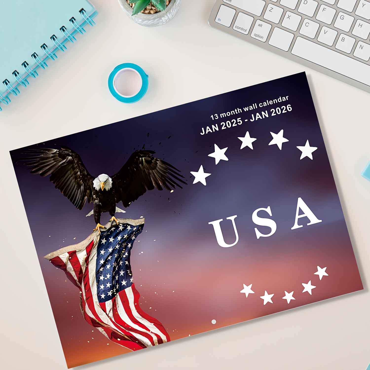 

2025-2026 Usa Theme Wall Calendar - 13-month Calendar With Bald Eagle And American , Jan 2025 To Jan 2026, Hanging Calendar With Pre- Holes, Holiday | For Home And Office