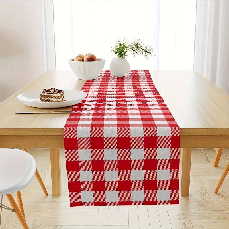 

Tapis de table en toile de lin rouge écossais - 1 pièce de tablecloth rectangulaire tissée rustique pour décor de Noël, lavable 33x122/33x183/33x274 cm