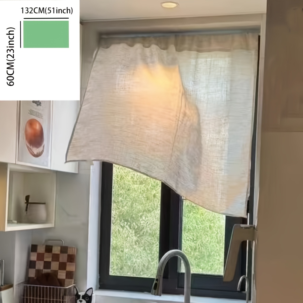 Image of 1pc Solid Color 2 New Linen Curtain, Kitchen Entrance Living Room Bedroom Partition Curtain Japanese Half Curtain Small Curtain