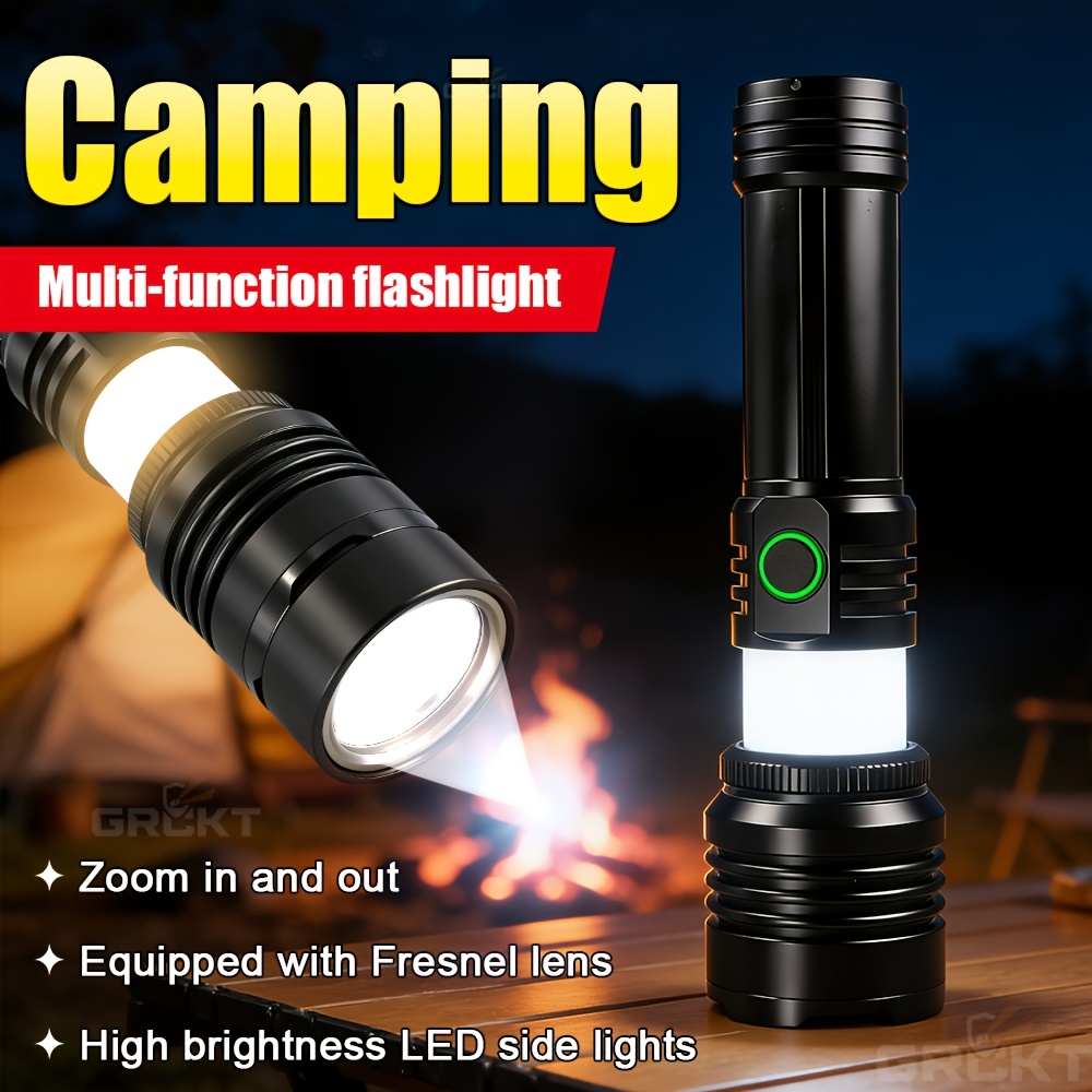 Multi-Functional Camping Flashlight with Fresnel Lens Ignition