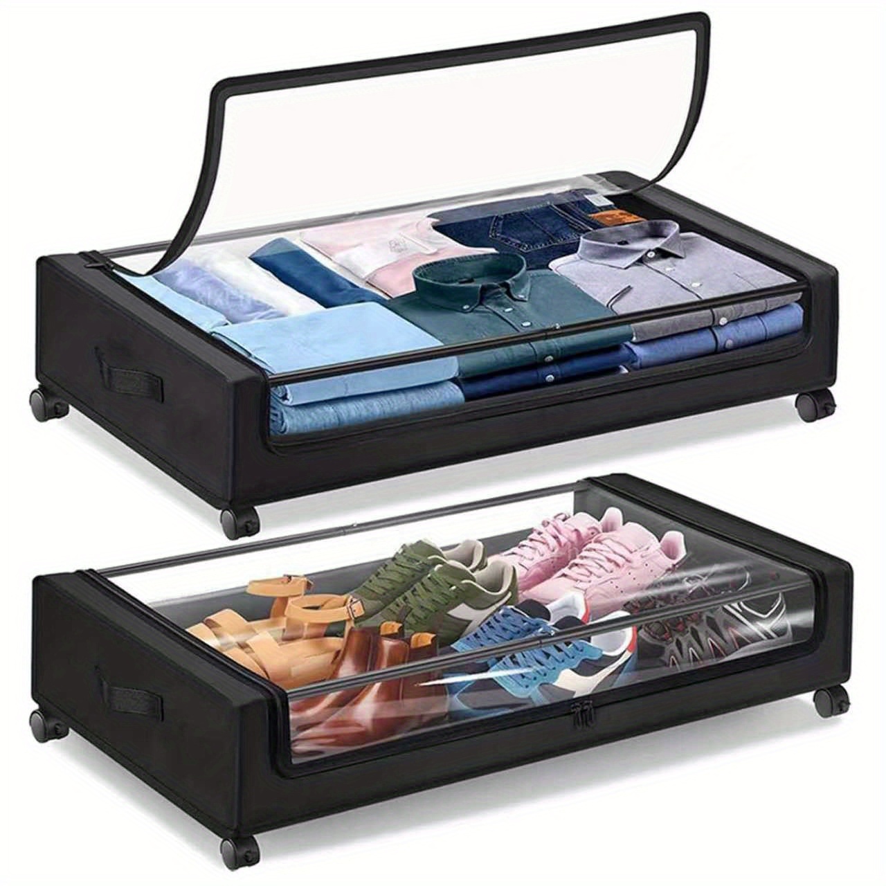 TEMU Underbed Storage With Wheels, 2-pack Xxl Large 70l Underbed Storage Containers, Under Bed Organizer For Bedroom Dorm, Under Bed Rolling Storage