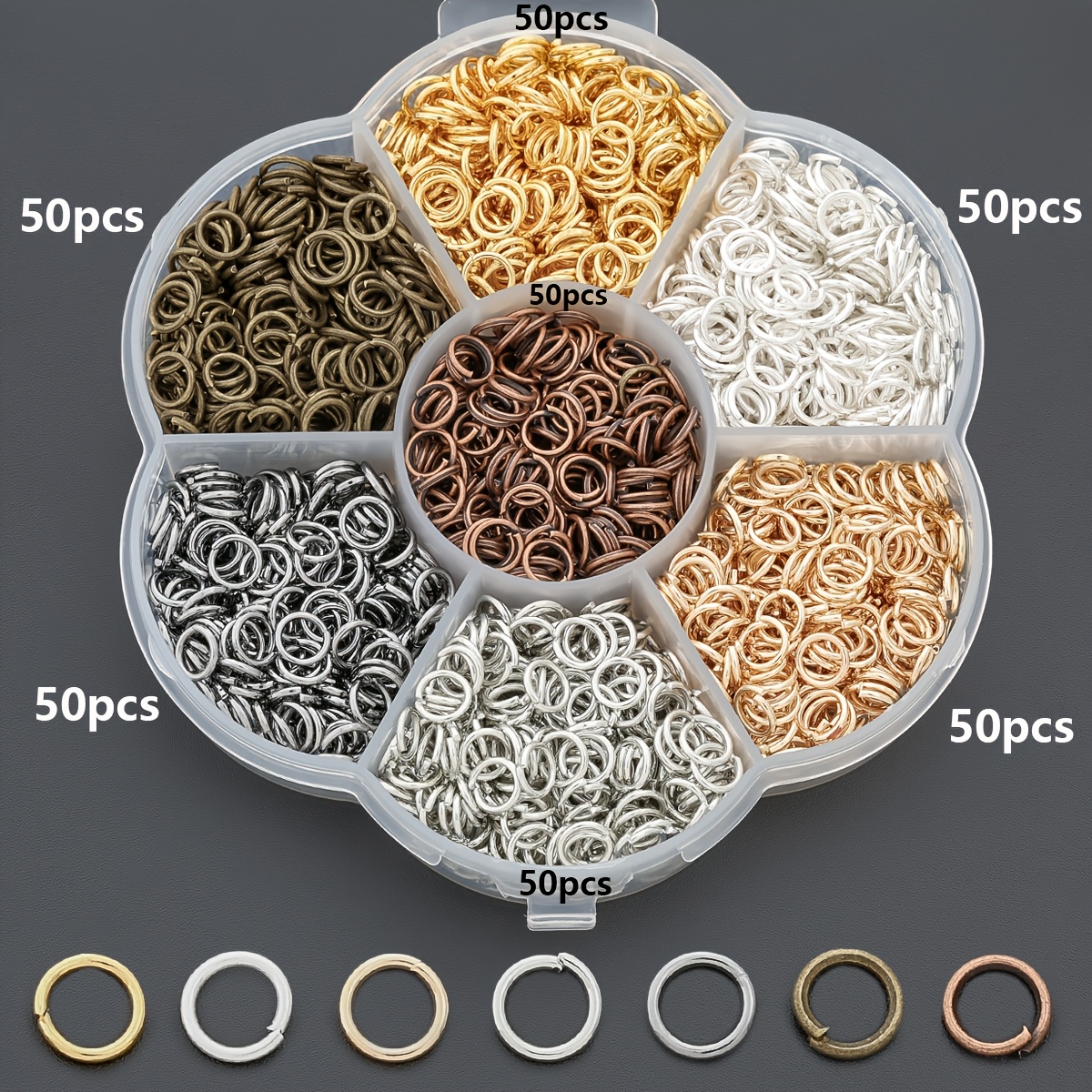 TEMU 350pcs/Boîte Anneaux de Connexion pour Bijoux, 5Mm Anneau Unique Ouvert Boucle Marguerite Boîte de Rangement, Anneaux Ronds Électroplaqués,