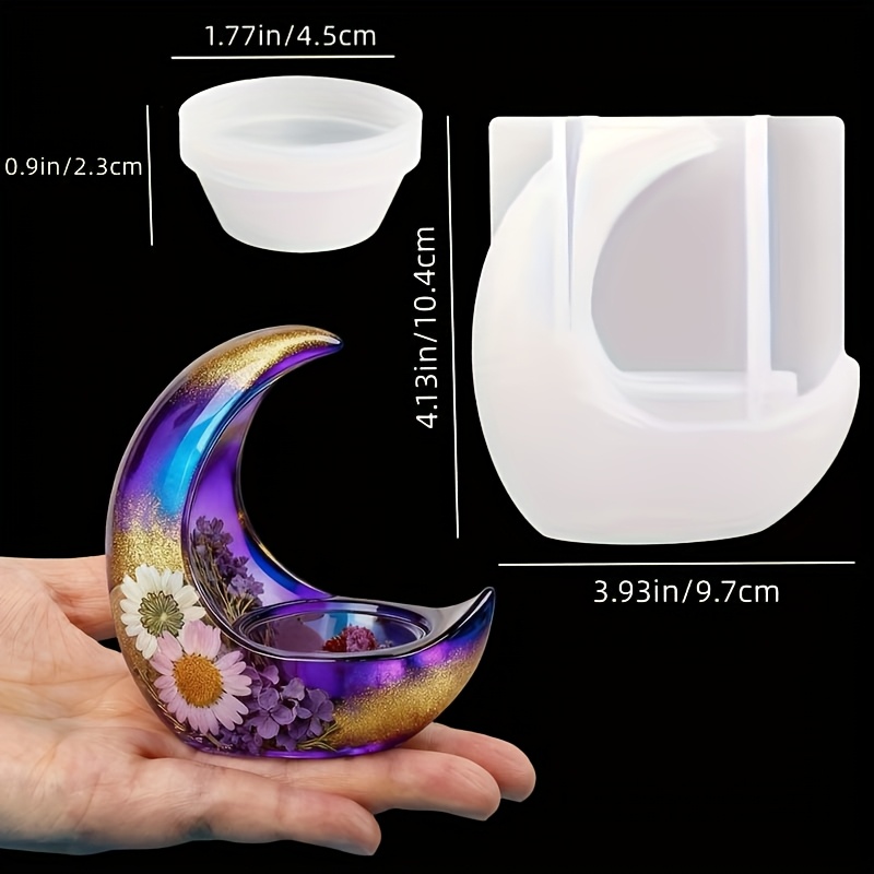 E-shop - Resin Mond Kerzenhalter Form, Halbmond Teelicht Kerzenhalter Resin Form, Beton Kerzenfuß Epoxidharz Gießform Kerzenhalter Silikonform,