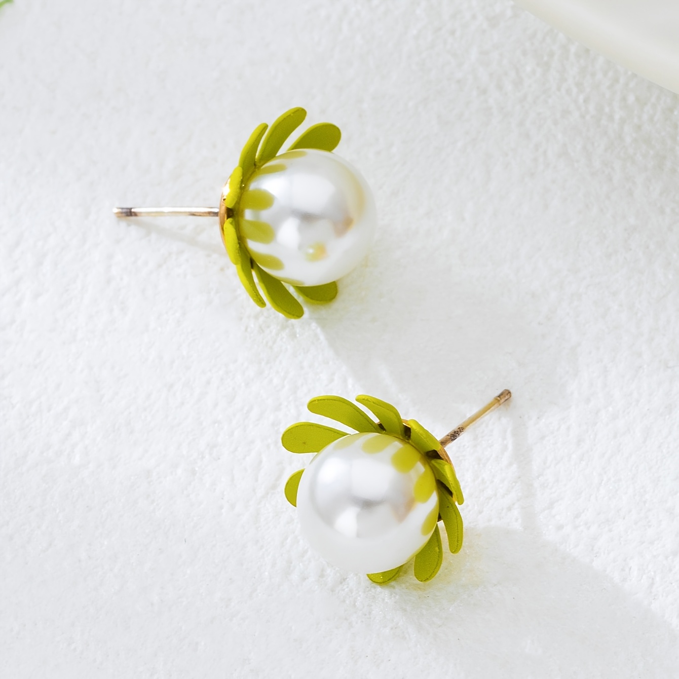 Women's Creative Imitation Pearl Green Flower Stud Earrings
