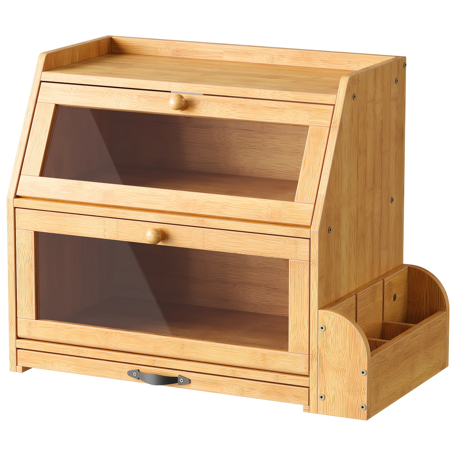 TEMU Boîte à en bambou avec à double couche, comprenant une planche à découper et un porte-ustensiles, acrylique avec mécanisme à double , pour les