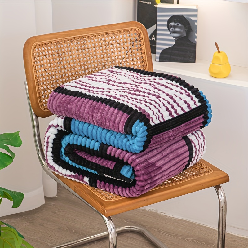 a magical fluffy striped blanket with printed   made of fleece   the office or a nap details 15