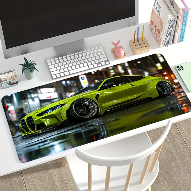 1pc Large Gaming Mouse Pad - Fluorescent Green Racing Car Design, Non-Slip Washable Rubber Base, Durable Desk Mat for PC & Office, Stylish Computer Accessory, Ideal Gift for Gamers & Professionals, Mouse Pads for Desk, Mouse Pad, Gaming, Desk Mat