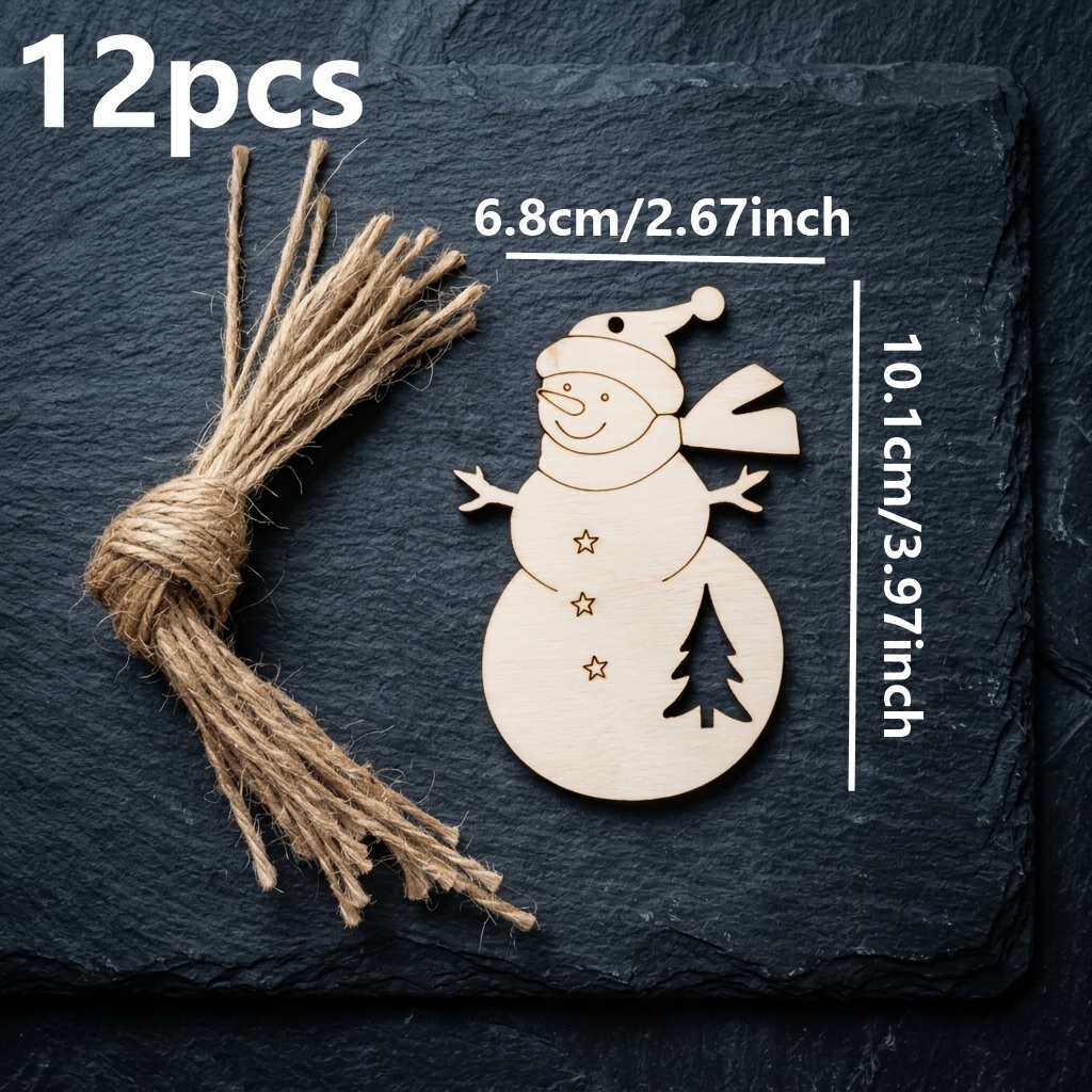 TEMU Set de 12 adornos navideños de madera, decoración navideña de papel con forma de , adornos navideños con forma de para árbol de Navidad,