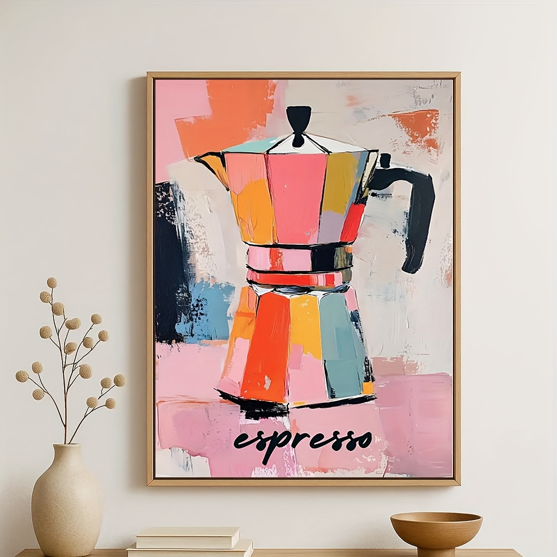 TEMU 2d Flat, 2d Flat 1pc, Frameless - Pot Art, , Espresso Wall Art, Abstract Kitchen Painting, Vintage Kitchen Decor Coffee Poster, Colorful Kitchen