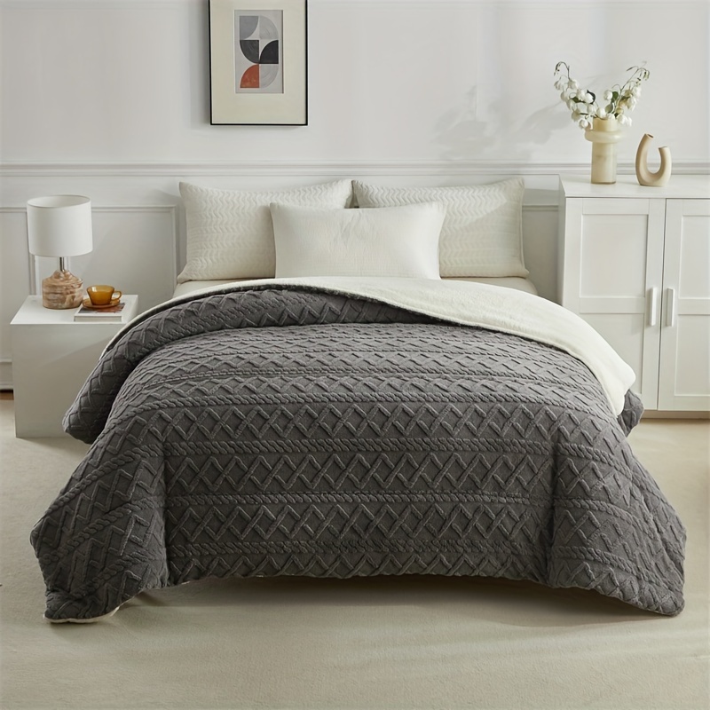 Life Comfort Wendbare Sherpa-Plüschdecke Queen Size - Hellgrau, 248x233 Cm, Aus 100% Polyester