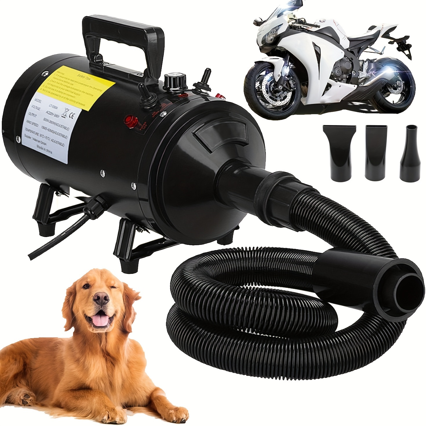 TEMU Motorcycle Power Dryer, Portable Car Dryer, Bike Dryer Blower&blaster, Vechicle Dryer And Duster For Detailing, Pet Dog Grooming Dryer- Dry And