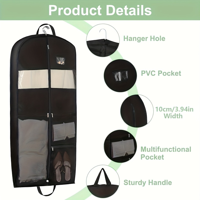 durable canvas garment bag for suits dresses coats travel storage organizer with transparent window zippered pockets multi compartment shoe storage sturdy handles foldable clothes cover travel garment bag sleek garment bag zippered compartments clothes organizer storage details 0