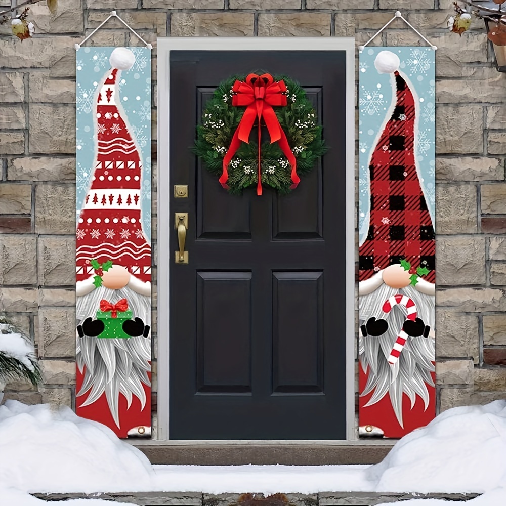 

Festive Gnome Door Hangers: Pair Of 71-inch Vinyl Banners For Christmas And New Year Decorations