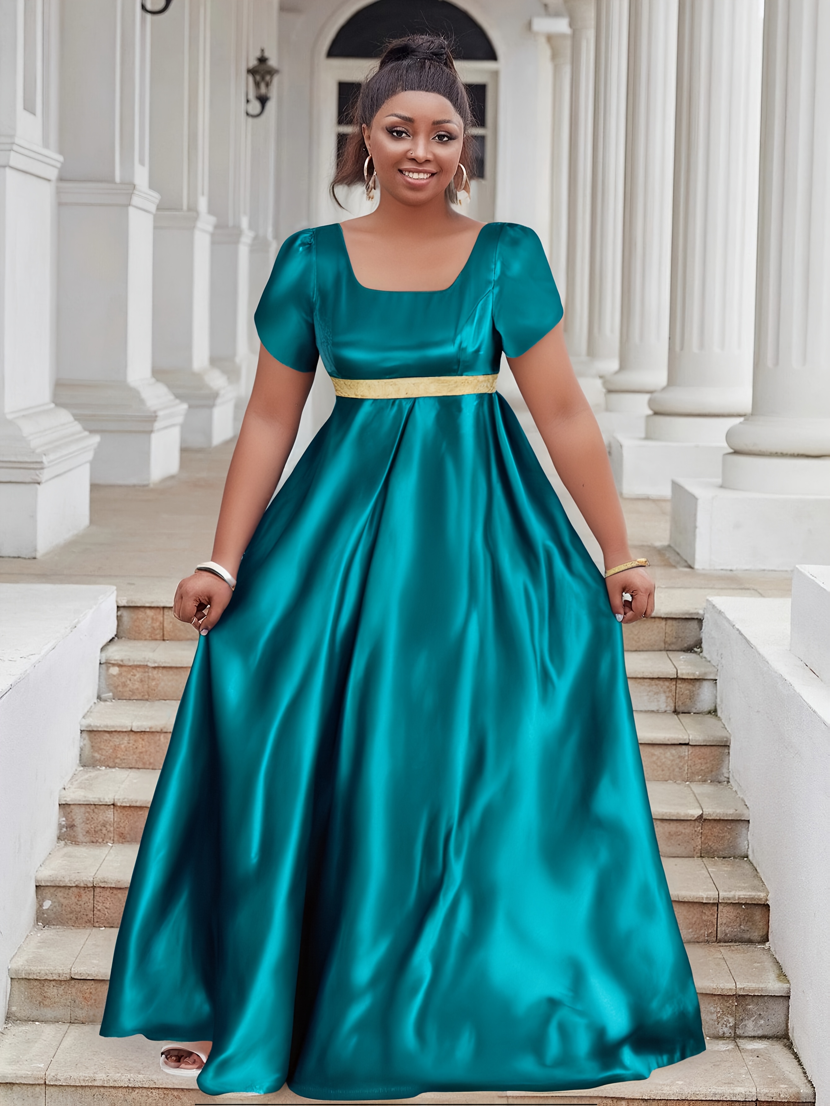 plus size womens square neck organza prom evening gowns - Temu