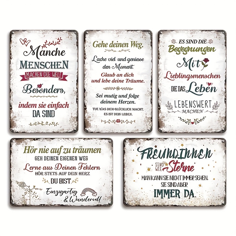 5 stk., blechschild sprüche -   - freundinnen sind wie sterne -   mit lieblingsmenschen - vintage schild wanddekoration metallschild türschild geschenk 20 x 30cm