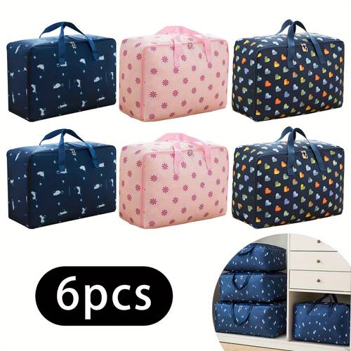 6 piezas de bolsas de almacenamiento de tela oxford con - organizadores de movimientos y viajes de poliéster duraderos, lavables en máquina, bolsas de embalaje y reutilizables para ropa, ropa de cama, almacenamiento a prueba de polvo, organizador de ropa de almacenamiento.