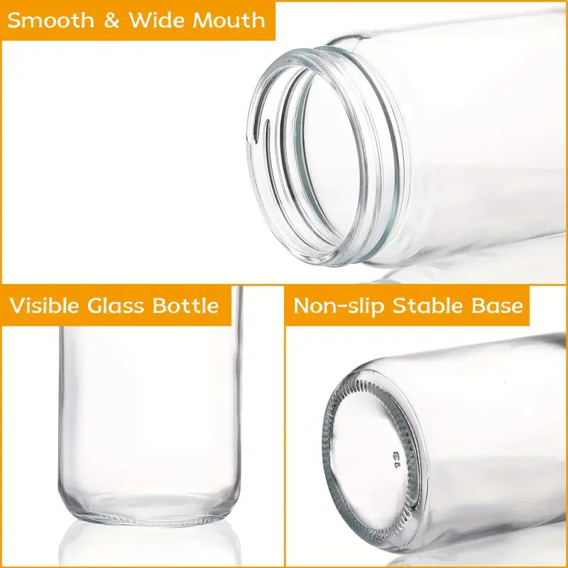 8pcs glass juice bottle with lid glass bottle for juicing for smoothies water milk kombucha round carafe with lid bpa free 2 straws included Product details 2