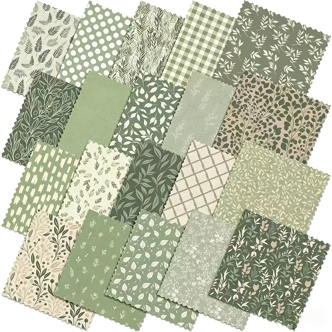 TEMU Lot de 20 prédécoupés carrés de tissu à matelasser vert sauge 10''x10'' motif verdure, vichy, à , feuilles de printemps imprimées, matériel de