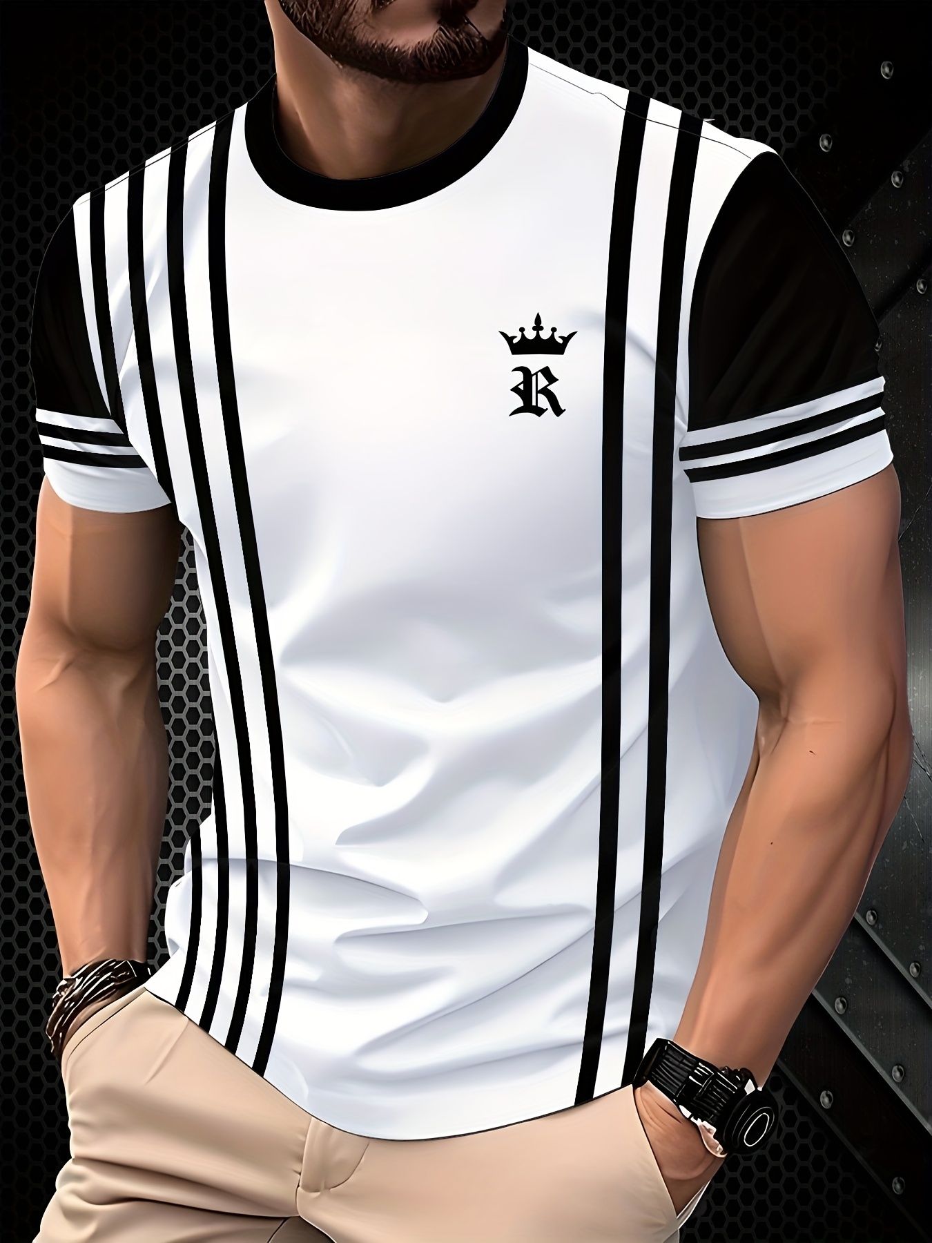 Men'S Easy Striped Print Breathable T-Shirt - Perfect for Outdoor Wear