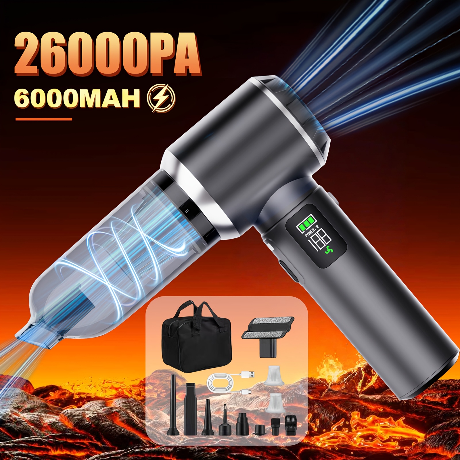 Image of 26000pa Car Vacuum Cleaner, Portable Handheld Vacuum Cleaner, Mini Vacuum Cleaner For Carpet Pets Hair, Compressed Air Duster Air Blower Car Hoover6