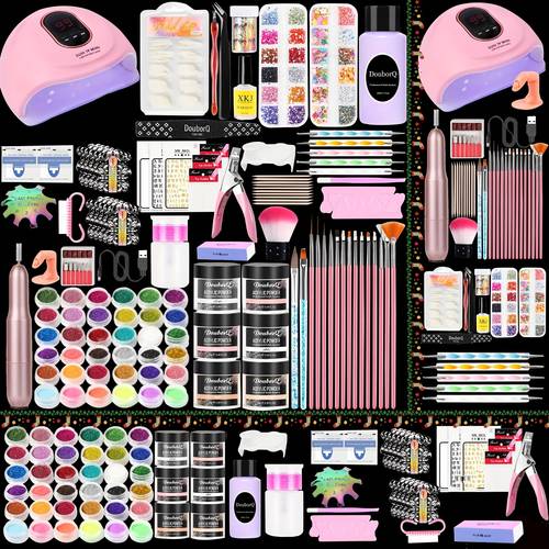 acrylic nail kit that a drill and light featuring colored acrylic powders and all necessary tools for beginners to nail designs