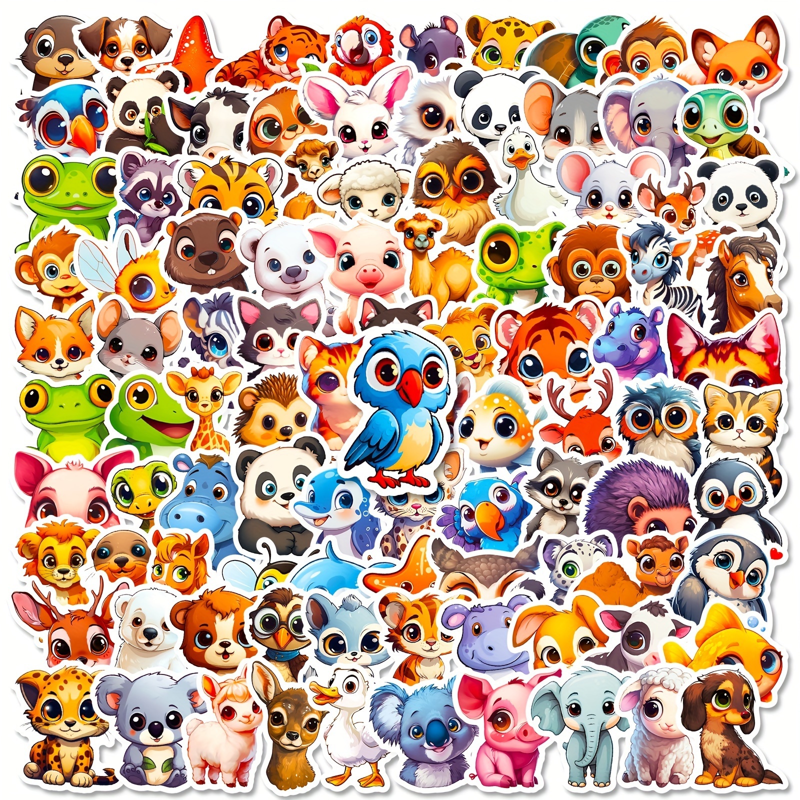 Image of 100pcs Q-version Animal Doodle Stickers - Big- Animal Adorable Stickers - Gift Set For Roller Skating And Cycling , Luggage, Water Bottle Decoration - Christmas Gift