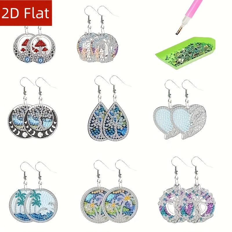 16pcs Diamond Painting Earring Making Kit, Eternal Tree Mushroom Design