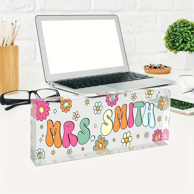 

Custom Acrylic Plate - Personalized Desktop Nameplate For Teachers, High-gloss , Ideal Thank You Gift And Office Desk Accessory