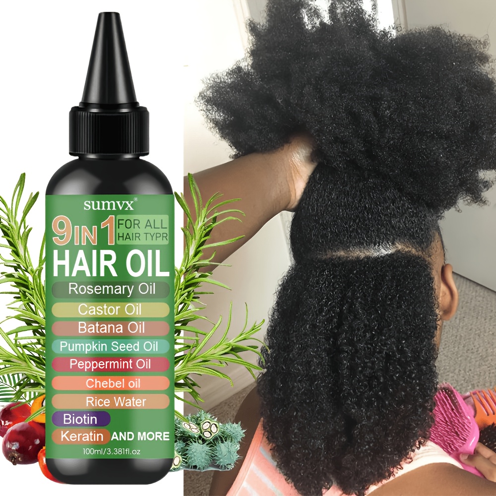 Image of 9-in-1 Hair Oil With Batana, Rosemary, Rice Bran, Pumpkin Seed, Peppermint, Sweet Almond, And Biotin For Moisturizing Smoothness, Suitable For All Hair