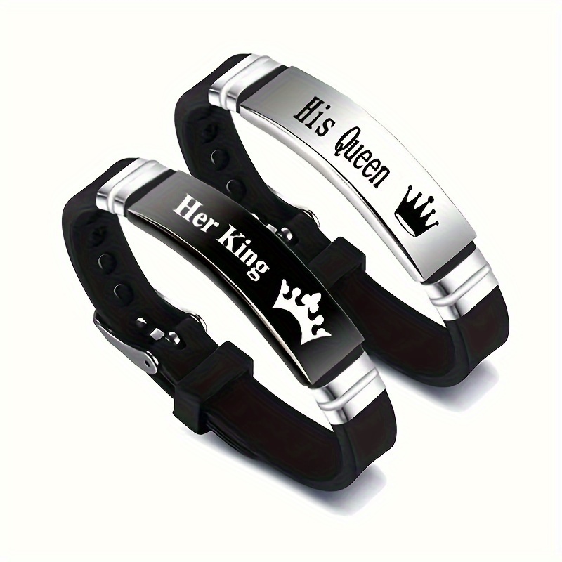 

2pcs/set & Crown Couple Bracelets, Stylish Silicone Wristbands For & Gifting, Valentine's Day, Fashion Accessory