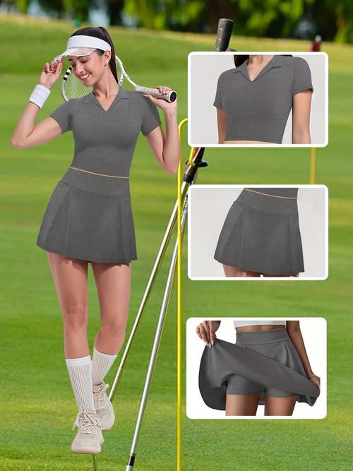 a two piece set featuring a short sleeve top and a skirt designed for ideal for and outdoor this lightweight womens outfit a shirt and skirt pants