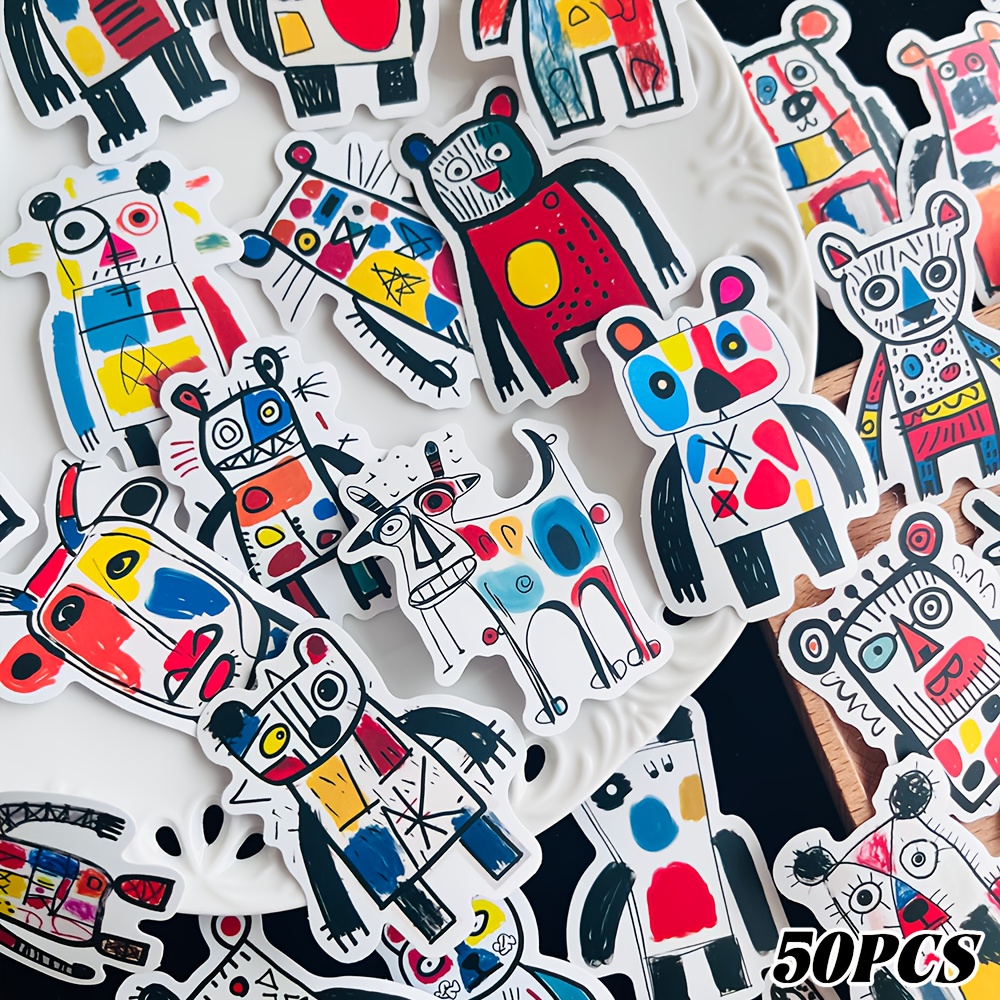 50pcs Abstract Doodle Stickers For Luggage, Laptop, Diary, Skateboard, Guitar, Helmet, - Diy Creative Decals